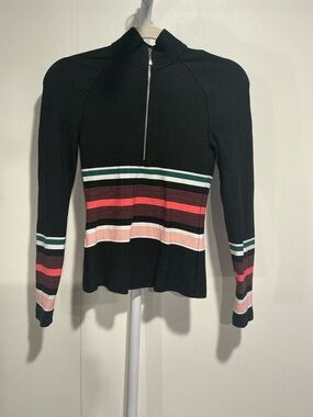 Zara Black Long-Sleeve Zip Pullover with Coral, Pink & Green Stripes